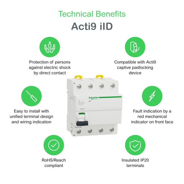 Acti9, iID interrupteur différentiel 4P 63A 300mA type AC