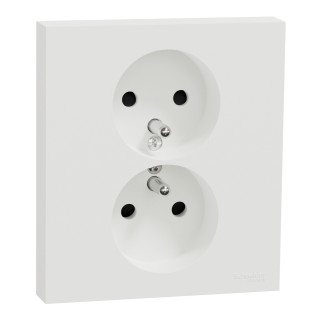 Odace - double prise de courant 2P+T avec plaque - install 1 poste - blanc craie