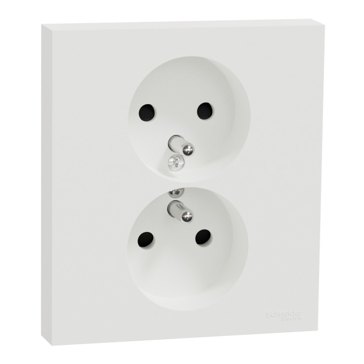 Odace - double prise de courant 2P+T avec plaque - install 1 poste - blanc craie