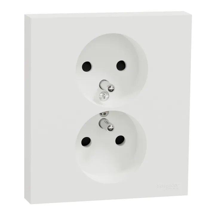 Odace - double prise de courant 2P+T avec plaque - install 1 poste - blanc craie