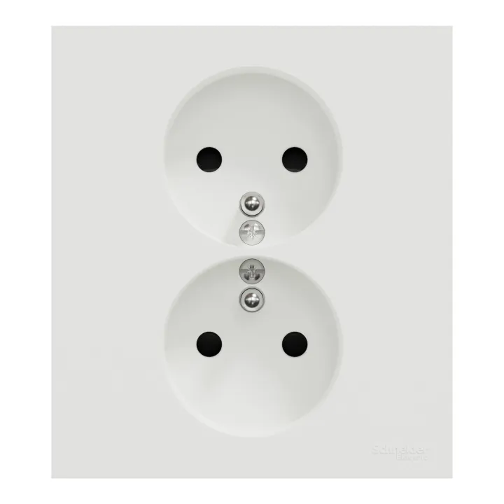 Odace - double prise de courant 2P+T avec plaque - install 1 poste - blanc craie