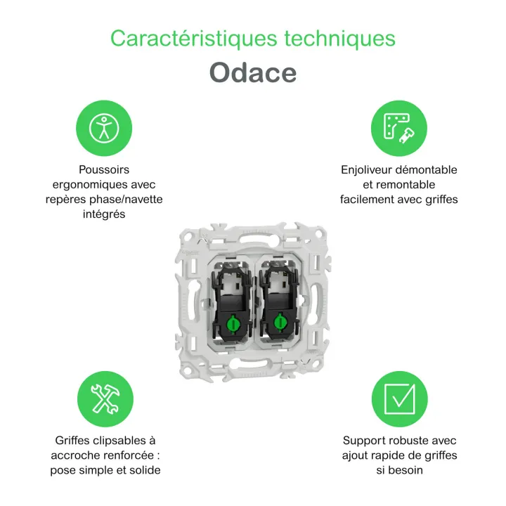 Odace - double va-et-vient ou poussoir - 10AX - sans enjoliveur