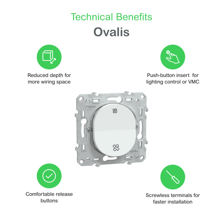 Ovalis - poussoir à fermeture lumineux - 10AX - LED bleu 250V - Blanc