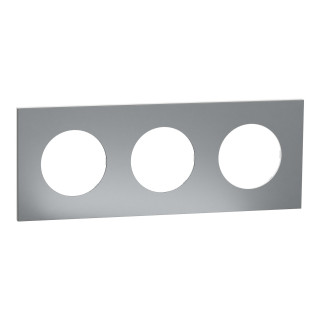 Odace Métal - plaque de finition 3 postes - effet Titane support blanc