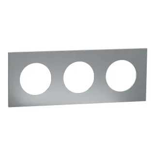 Odace Métal - plaque de finition 3 postes - effet Titane support blanc