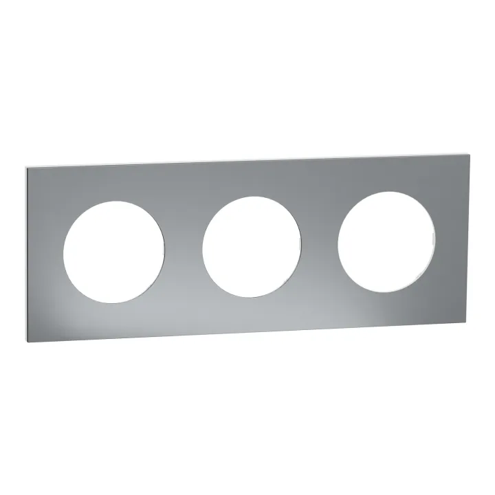 Odace Métal - plaque de finition 3 postes - effet Titane support blanc