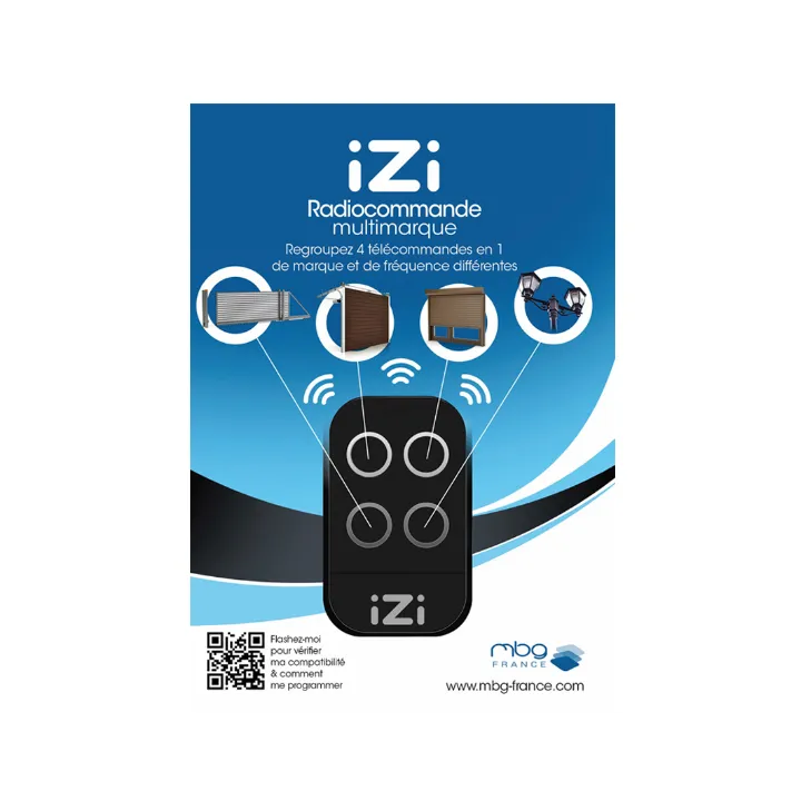Radiocommande IZI Multimarques Noire copieuse 4 BP de 433.92 Mhz à 868 Mhz