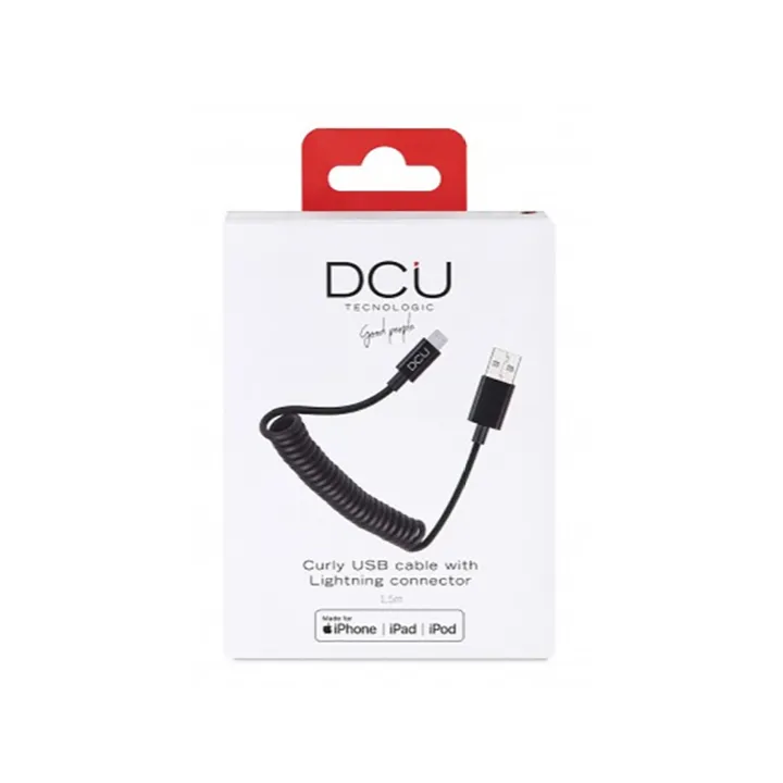 Câble spirale pour iPhone, iPad et iPod – Noir – 1,5m