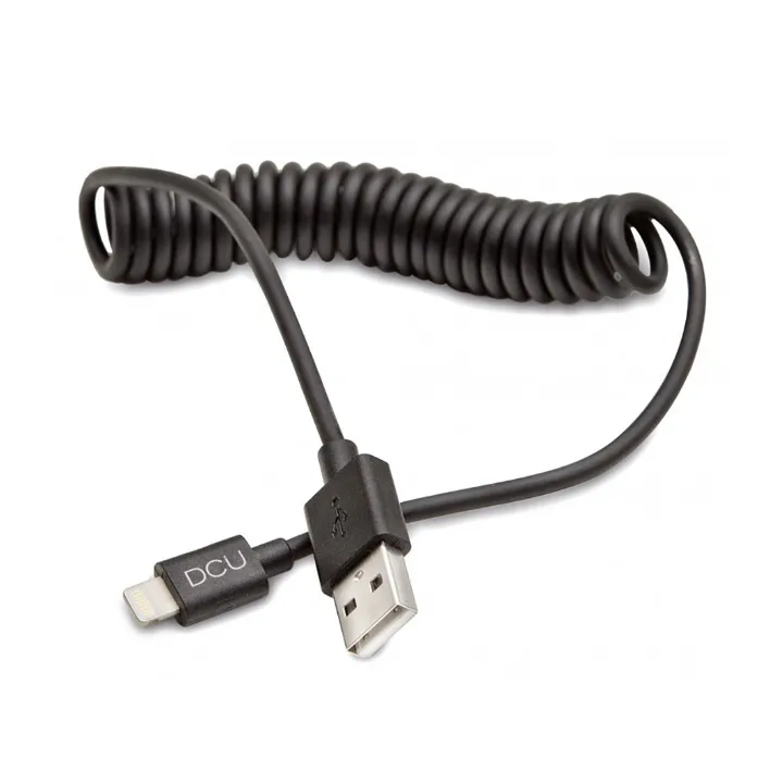 Câble spirale pour iPhone, iPad et iPod – Noir – 1,5m