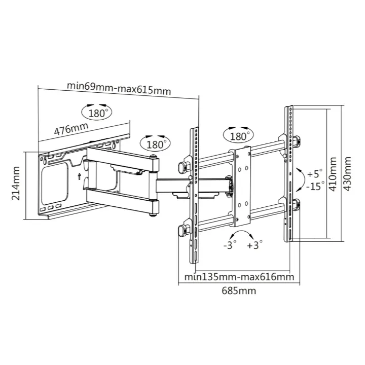 Support inclinable orientable pour écran TV de 32″ à 70″