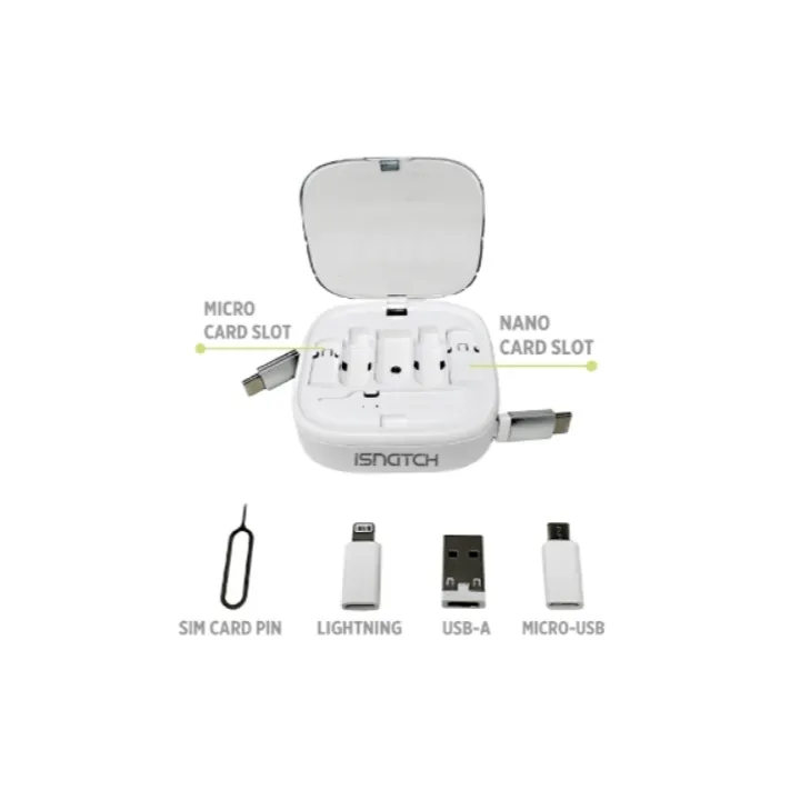 Adaptateur Usb-Usbc-Micro Usb-Mfi Lightning-Blanc + Emplacement Pour Stockage