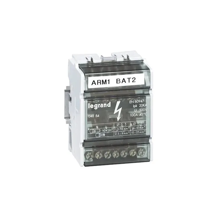 Répartiteur Monobloc 4P À Bornes 100A - 7 Connexions Par Barreau - 4 Modules Din