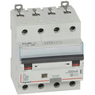 Disj diff monobloc DX³6000 arrivée haut/départ bas vis 4P 25A typeAC 300mA