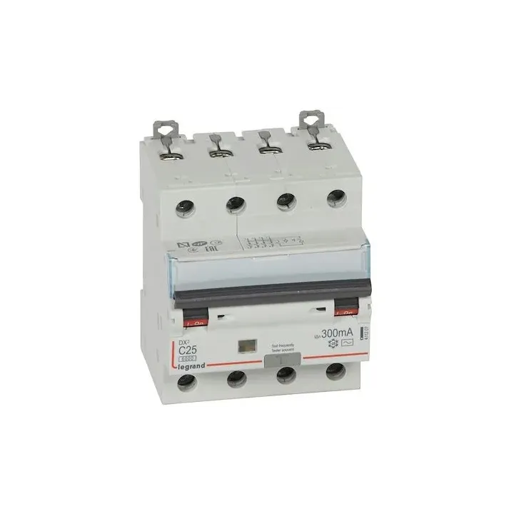 Disj diff monobloc DX³6000 arrivée haut/départ bas vis 4P 25A typeAC 300mA
