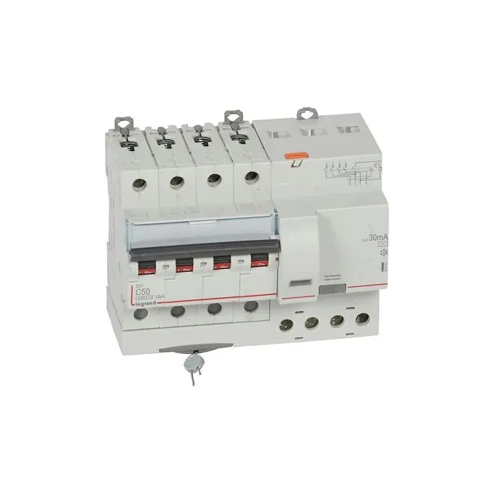 Disj. diff monobloc DX³6000 10kA arrivée haut/départ bas vis 4P 50A typeAC 30mA