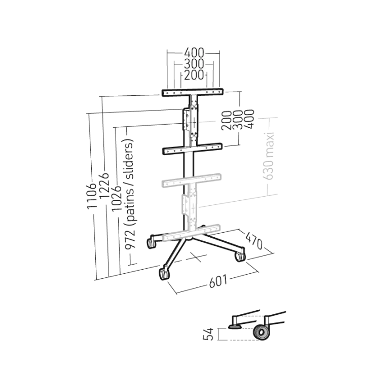 Kana1200L Pied Tv Colonne Metal