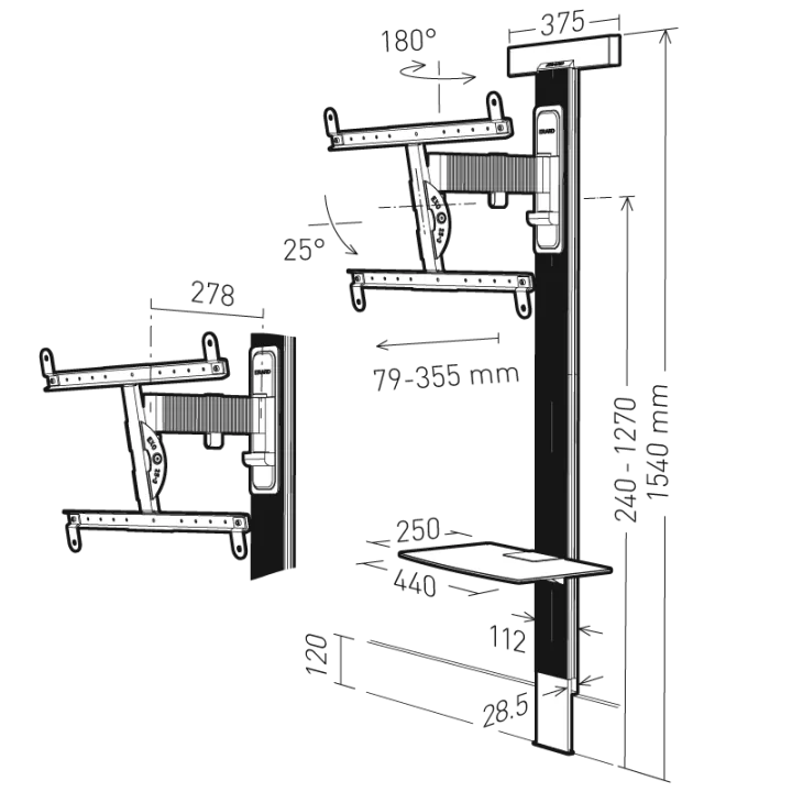 Exostand - Support Mural Aluminium Inclinable Orientable De 40 À 85'